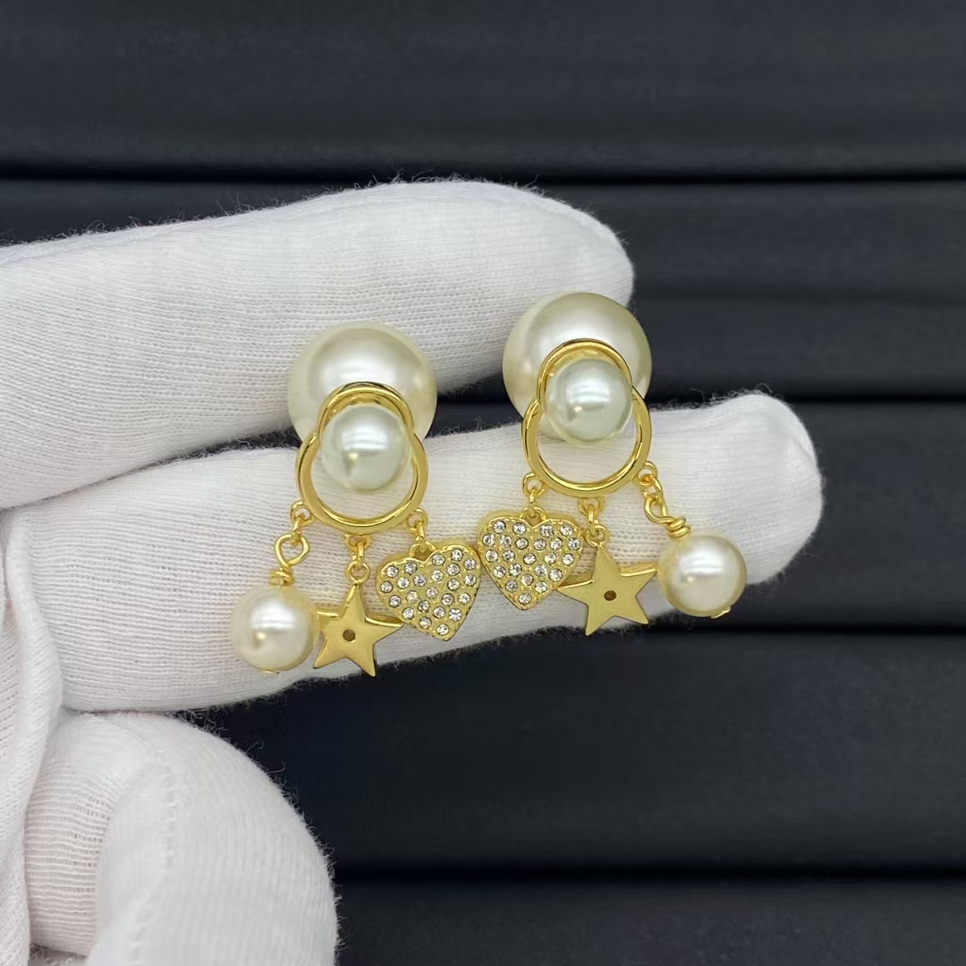 Dior Heart Star Pearl Earrings - Original Replica Club