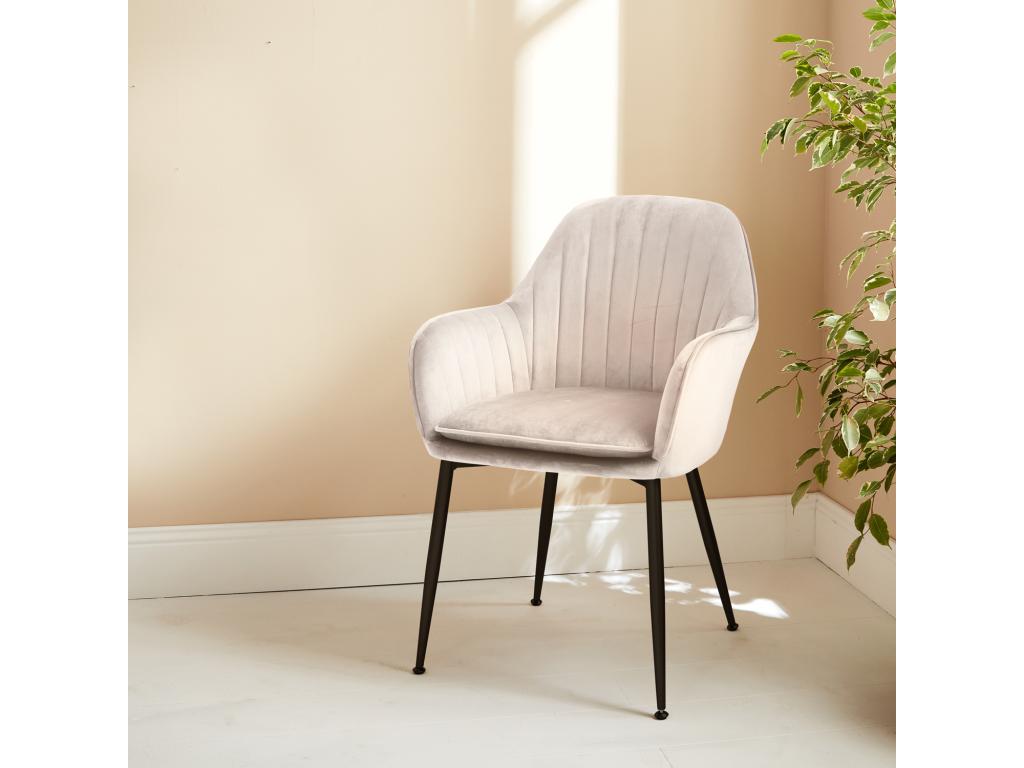 Sillón de terciopelo con patas de metal blanc cassé