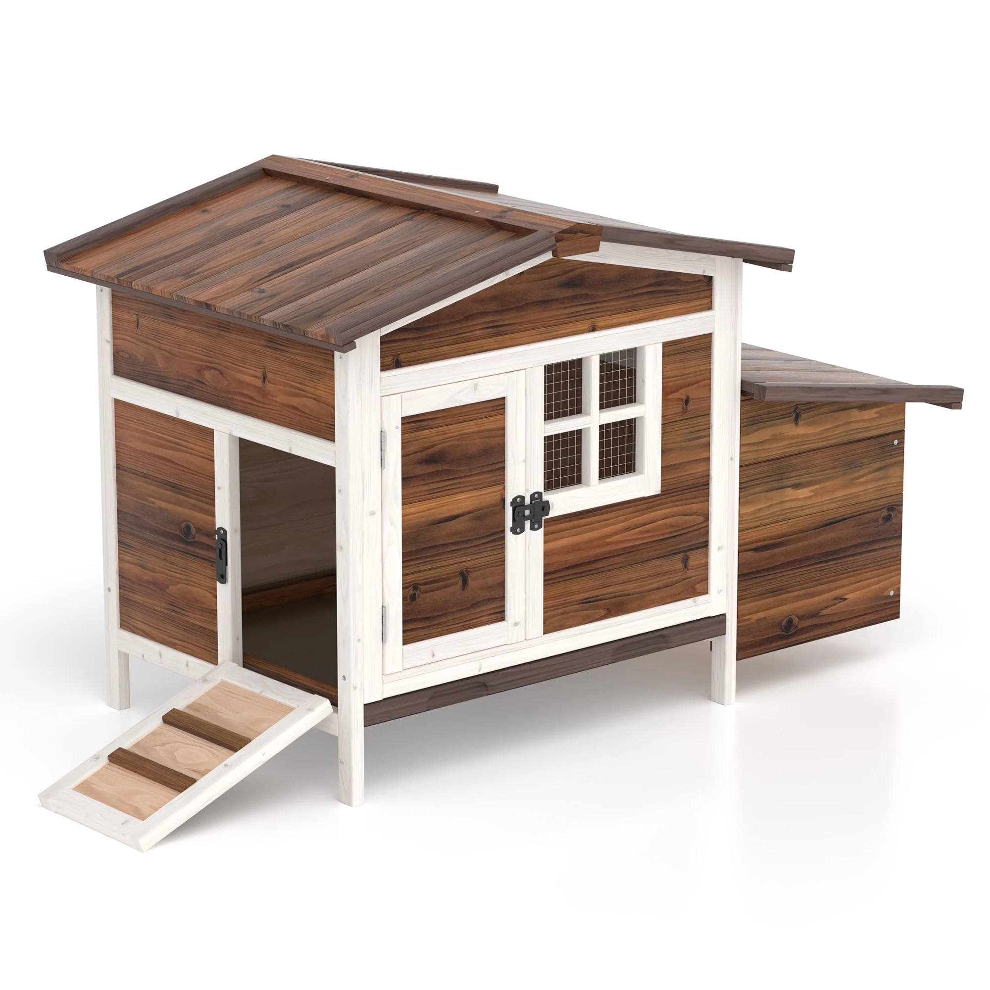 Outdoor Chicken Coop Rabbit Hutch Wooden Hen House w/ Nesting Box & Tray Poultry Cage for Outdoor Indoor - Image 17