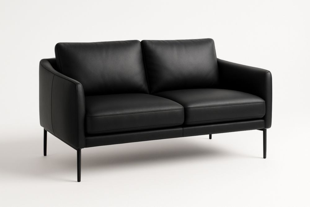 Sofá de 2 plazas de cuero PU negro con patas de metal 150 cm x 85 cm x 75 cm