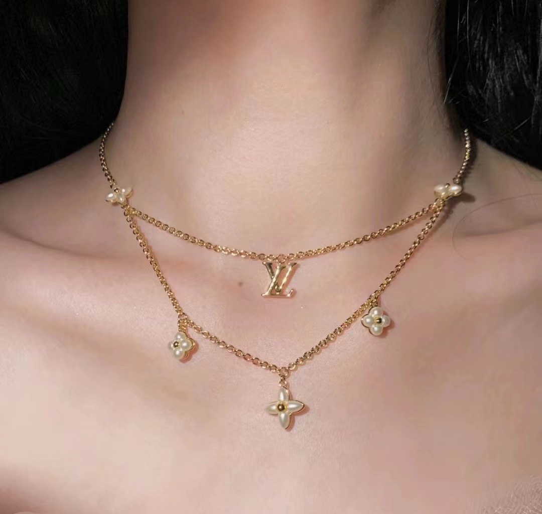 Louis Vuitton Layered Floragram Necklace - Original Replica Club