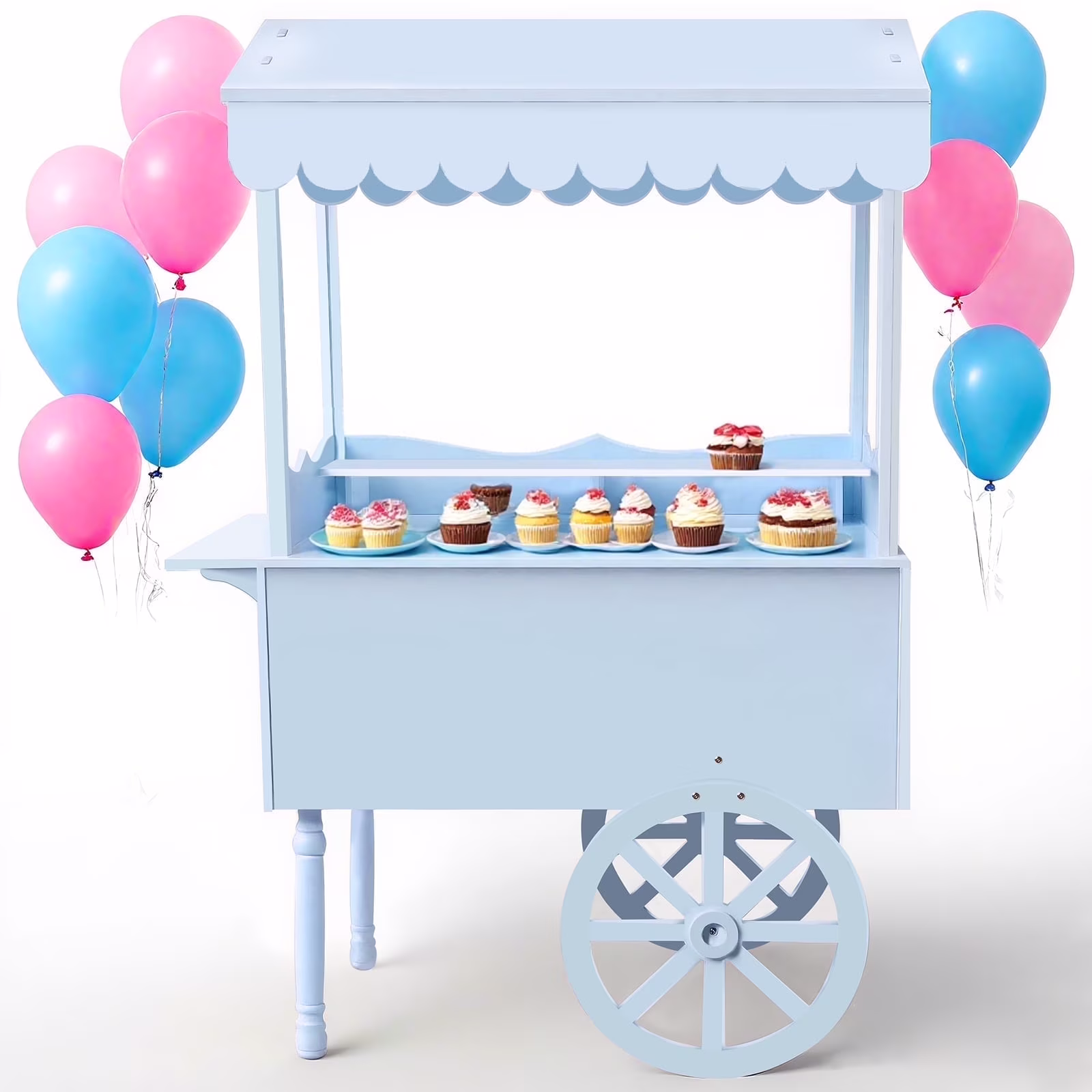 Gaonala 72in Candy Cart Display Stand with Decorated Wheels 100 Balloons Easy Install Vintage Dessert Cart for Parties Birthdays Weddings White