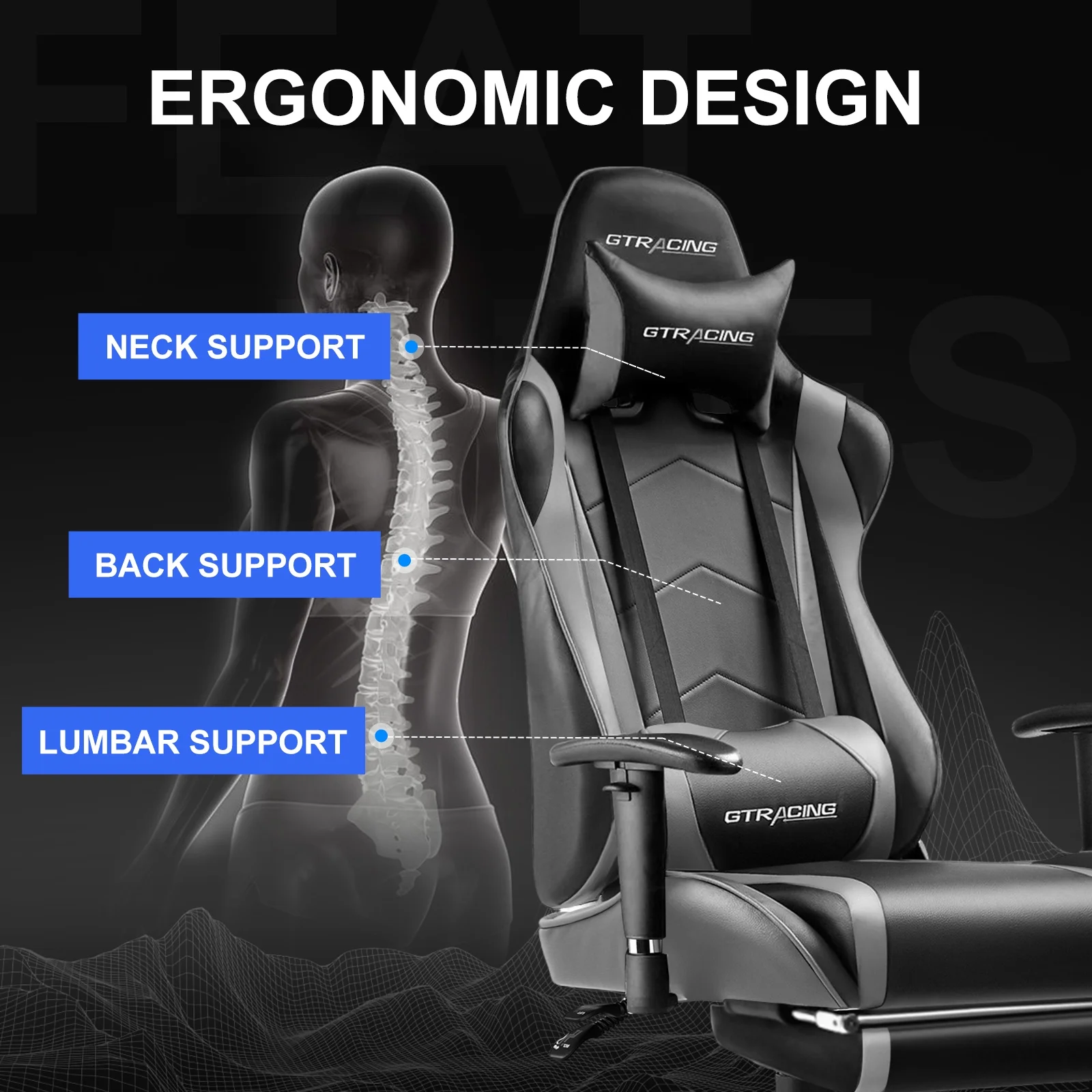GTRACING Gaming Chair, Ergonomic Office Desk Chair with Lumbar Support, PU Leather, Footrest & Adjustable Headrest, Red - Image 72