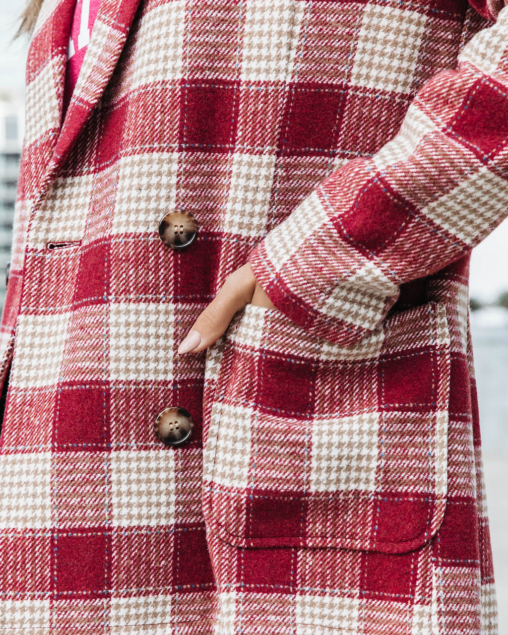 Peppermint Dreams Plaid Blazer - Burgundy - Se7enfashion