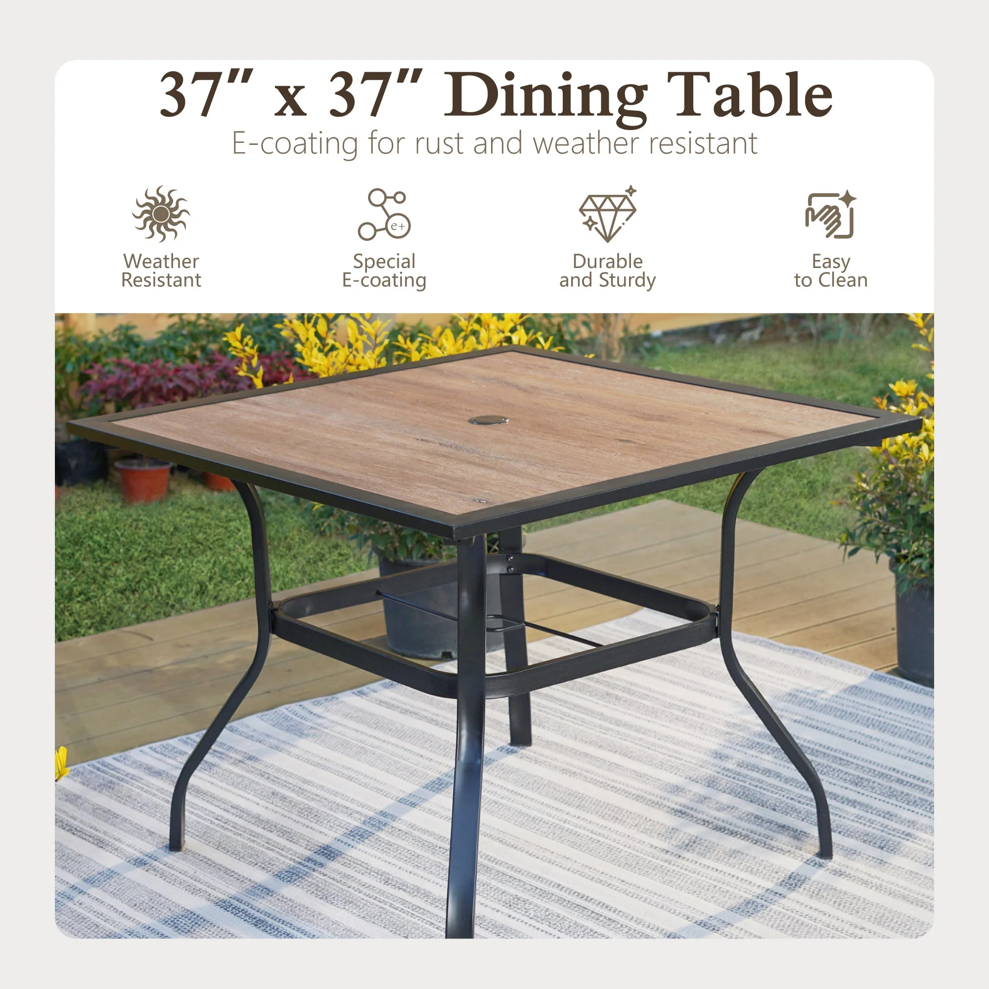 Alpha Joy 8-Piece Outdoor Patio Dining Set with 13 ft Umbrella, Rattan Chairs & Rectangle Table Set for 6, Beige Umbrella - Image 22