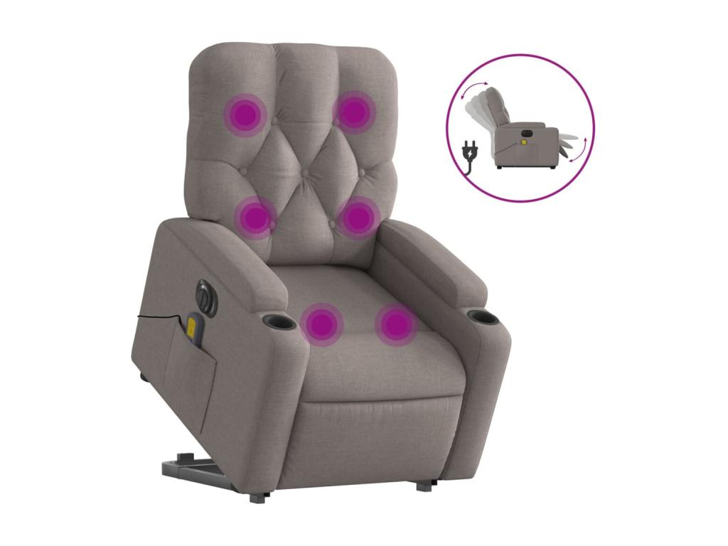 Sillón de masaje eléctrico reclinable elevable tela taupé