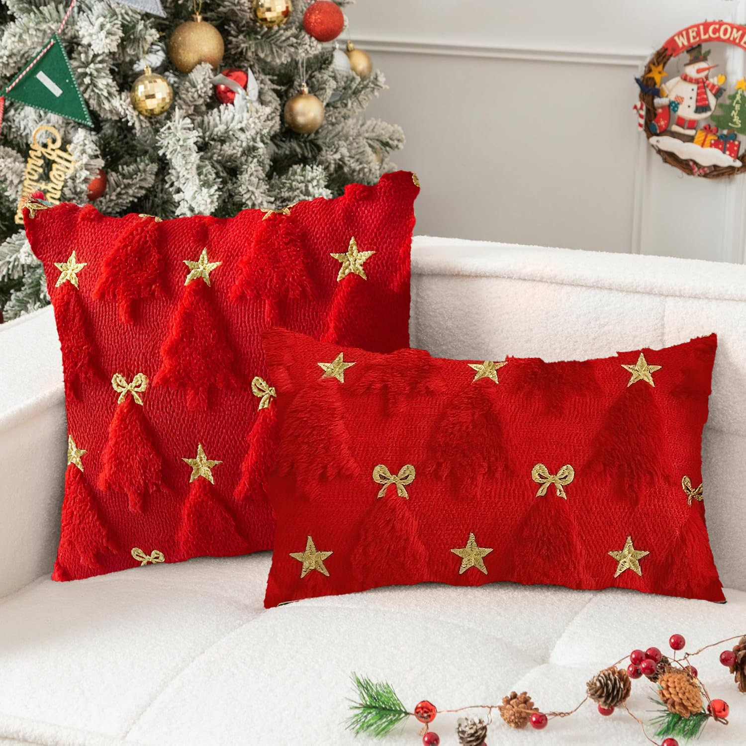 Christmas Throw Soft Faux Fur Pumpkin Autumn Harvest Fluffy Plush Pillow Cases for Couch Cushion Covers