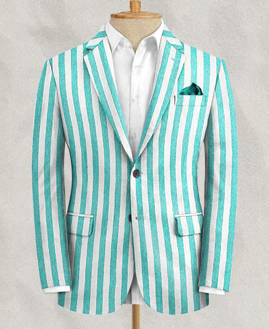 Fashion Color Block Striped Two Button Pocket Blazer