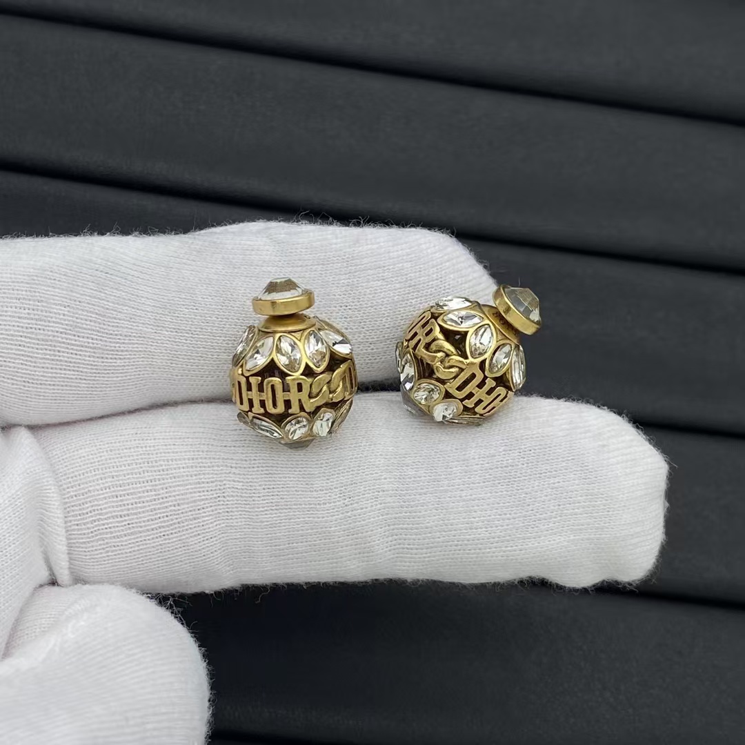 Dior Letters Rhinestone Stud Earrings - Original Replica Club