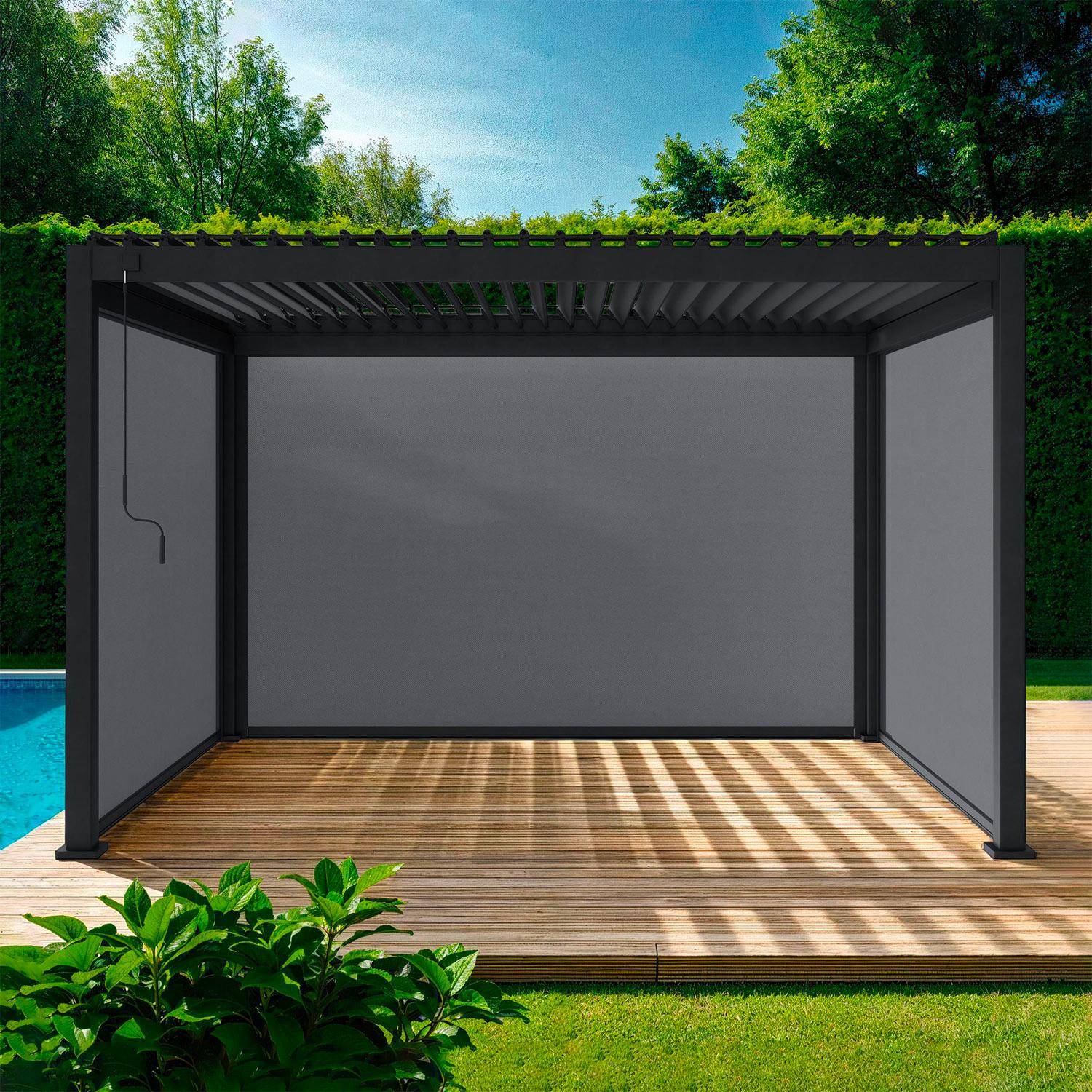 Triomphe 3x4m + accesorios - Pérgola bioclimática 3x4m de aluminio + 2 toldos de 3m + 1 toldo de 4m