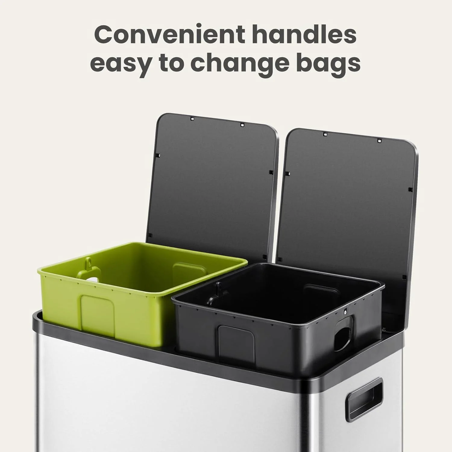 EDX 2 x 8.3 Gallon Dual Garbage Recycle Trash Can with Lid, Inner Buckets for Kitchen, Stainless Steel, Sliver - Image 5