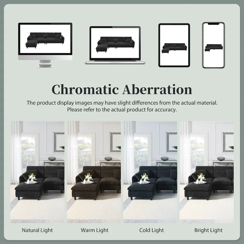 110-Inch L-Shaped 5-Seater Sectional Sofa with Removable Ottoman, Cloud Chenille Fabric, and 5 Cushions