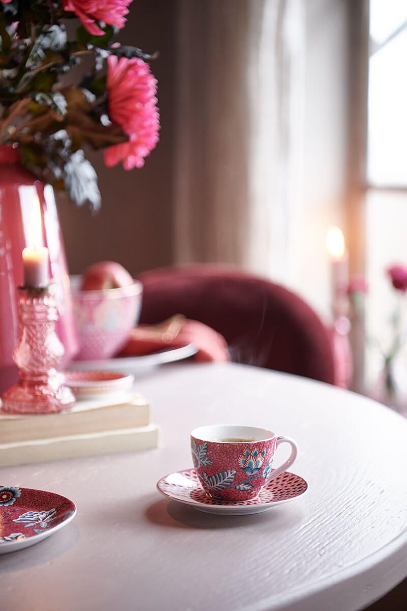 Espresso Cup & Saucer Flower Festival Dark Pink