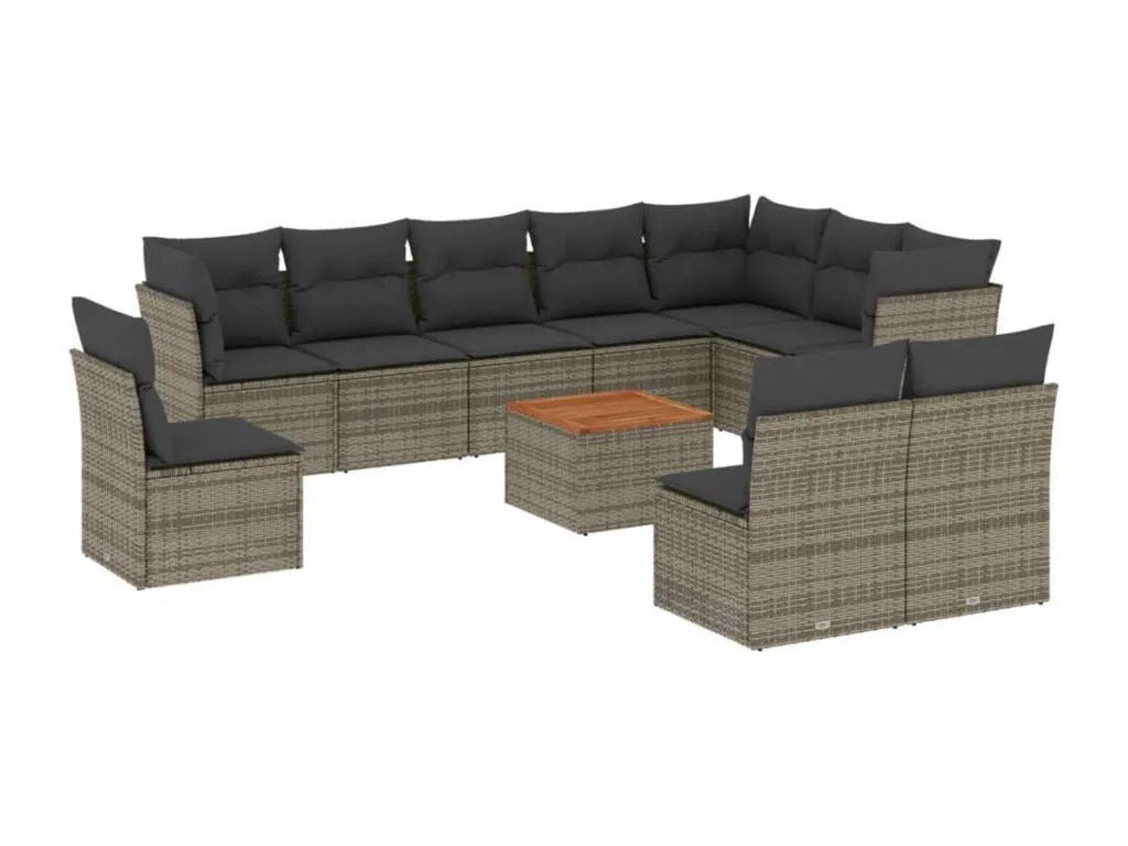 Set de sofás de jardín 11 piezas con cojines - Ratán sintético gris OW0141309