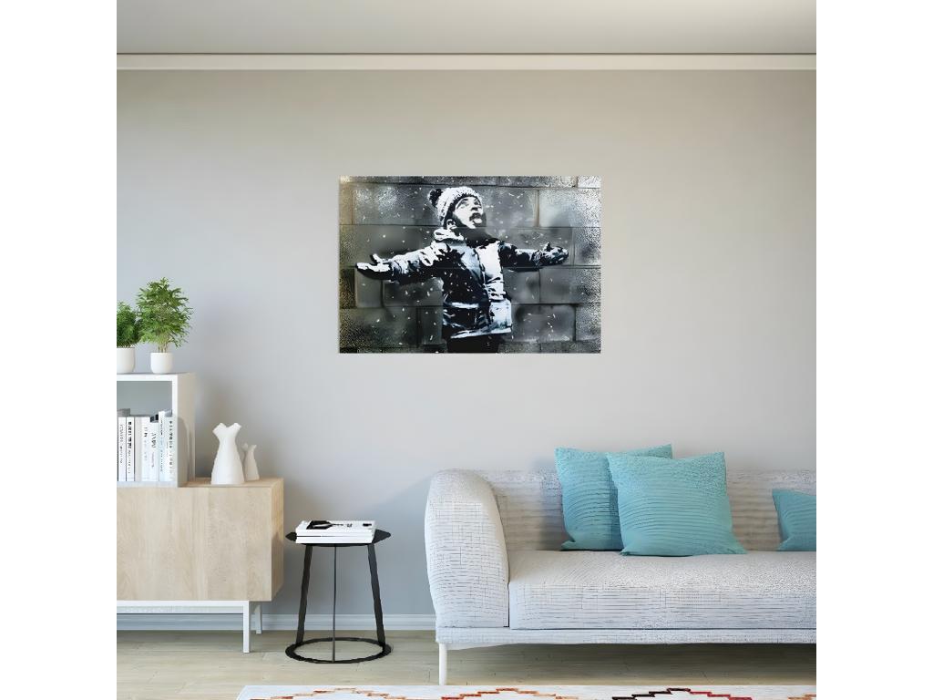 Impresión sobre Lienzo Banksy Let It Snow, Blanco, Negro, 100x3x70 cm, Mubdelu