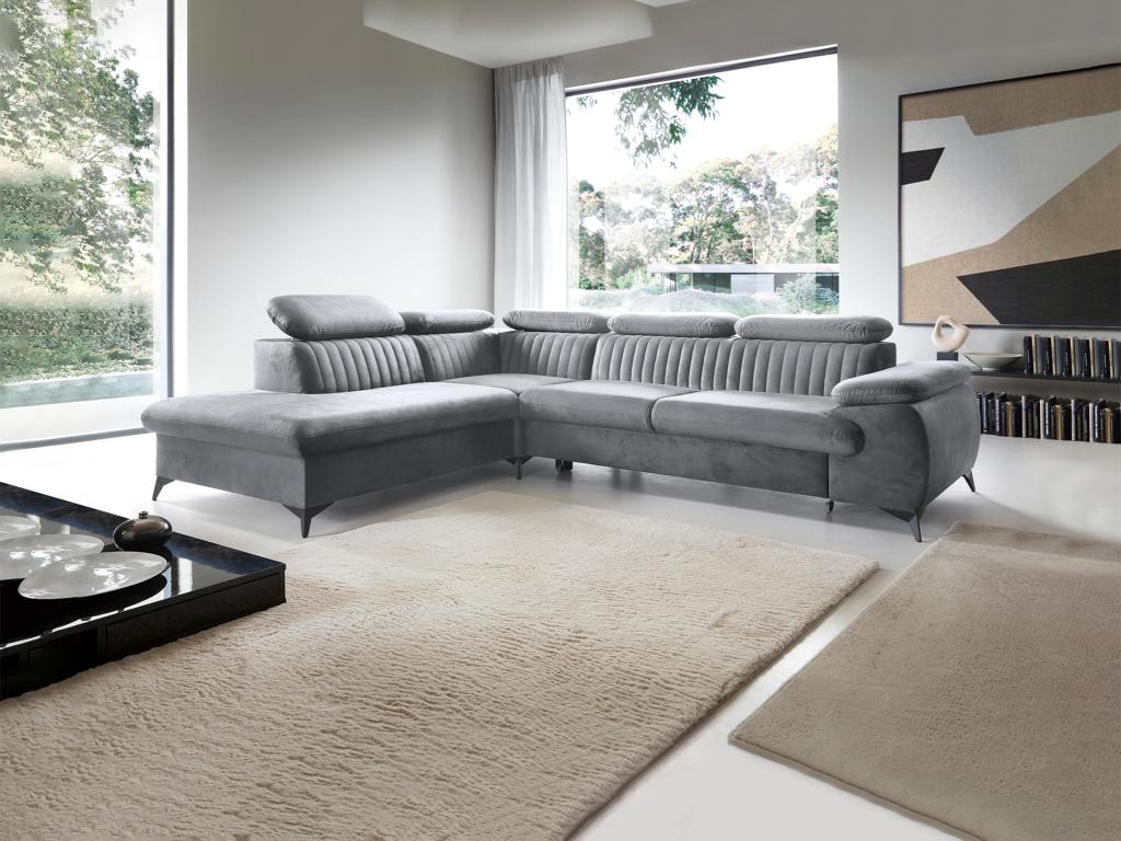 Sofá cama rinconera de terciopelo gris claro Banakdecoracion LBYI11258