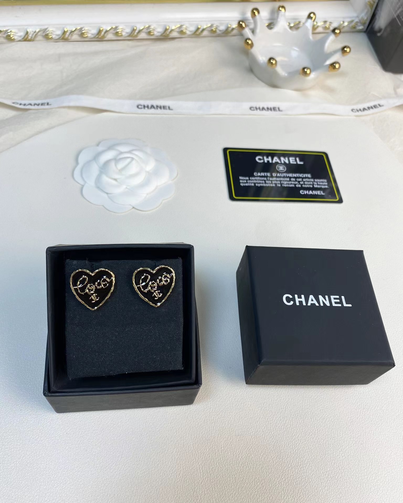 Chanel Black Love Heart Stud Earrings - Original Replica Club