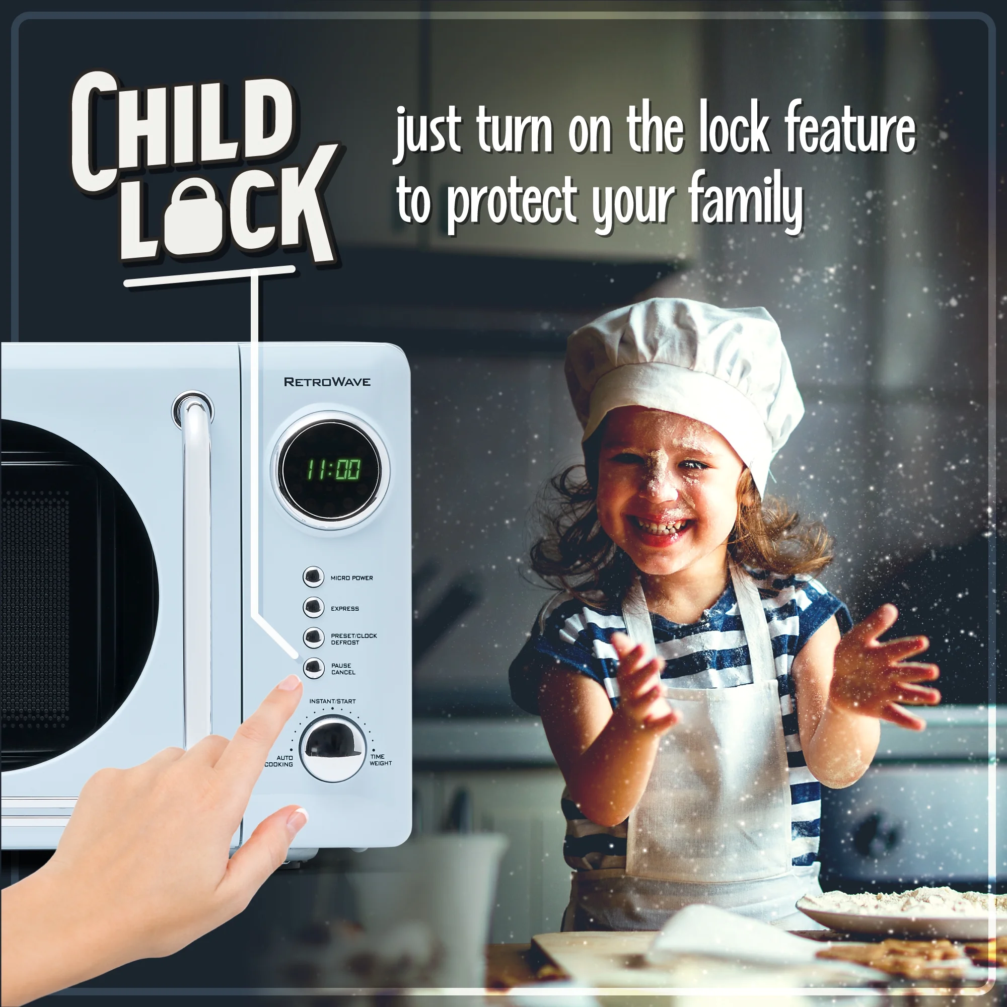 Nostalgia Retro Compact Countertop Microwave Oven - 0.7 Cu. Ft. - 700-Watts with LED Digital Display - Child Lock - Easy Clean Interior - Orange - Image 38