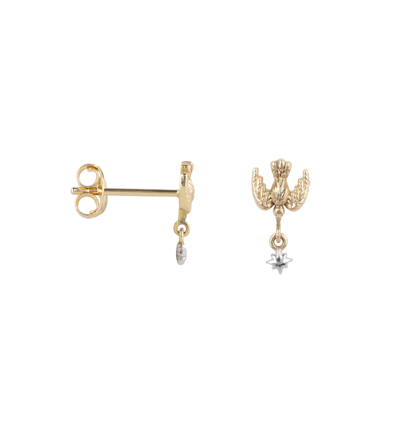 Single Love Bird Stud Earring 14K