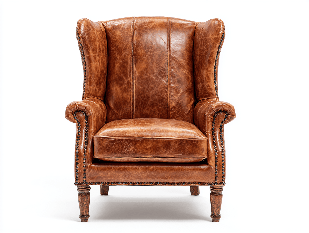 Sillón orejero individual – cuero auténtico – marrón – estilo vintage
