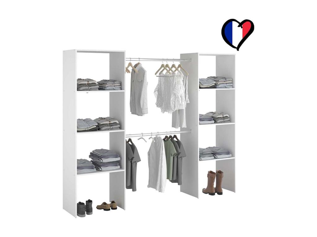 Vestidor blanco con 6 estantes y 2 armarios Abodeia