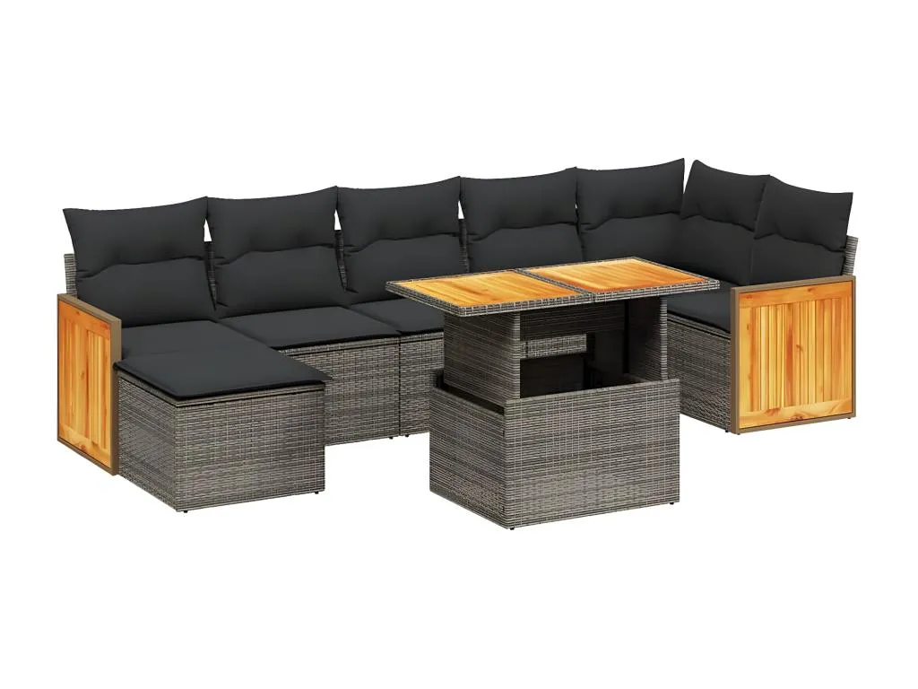 Set de sofás de jardín 8 piezas y cojines ratán sintético gris RSJD91773
