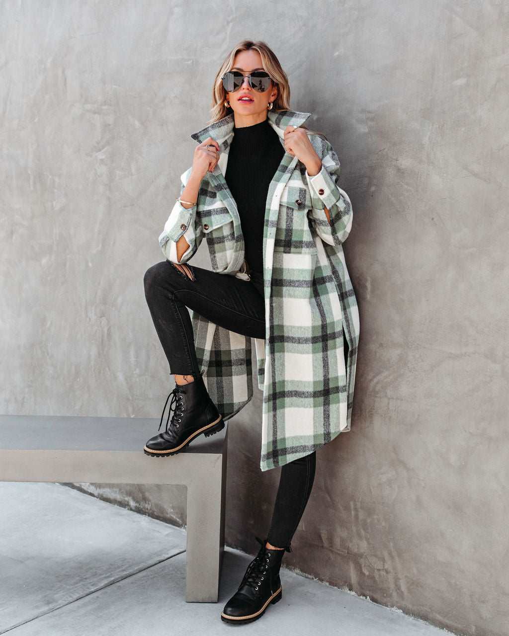 Maddox Pocketed Plaid Button Down Coat - SALE - Se7enfashion