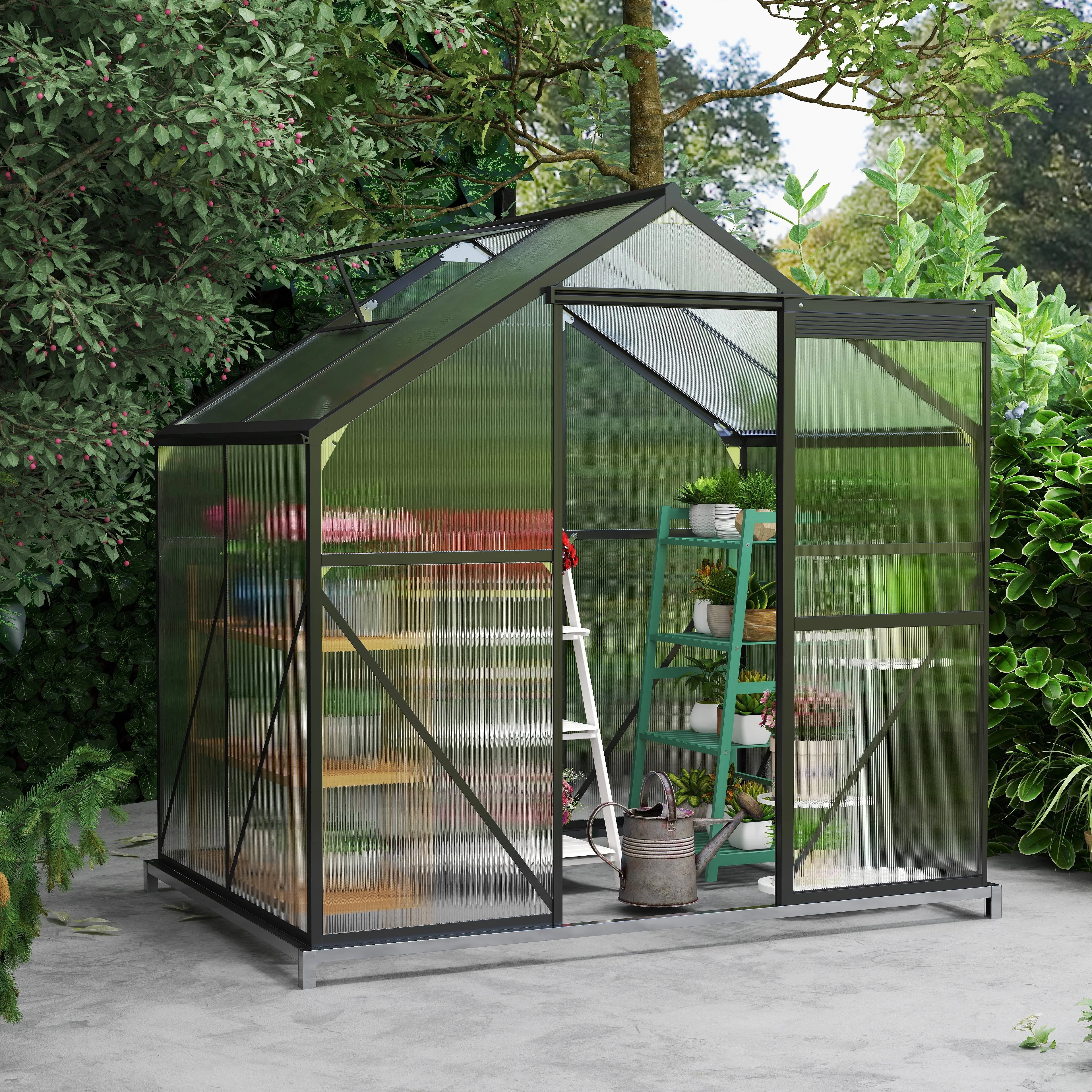 Asofer 6' x 4' Greenhouse for Outdoors, Aluminum Walk-in Green Houses shed with Rain Gutter and Roof Vent for Backyard - Image 2