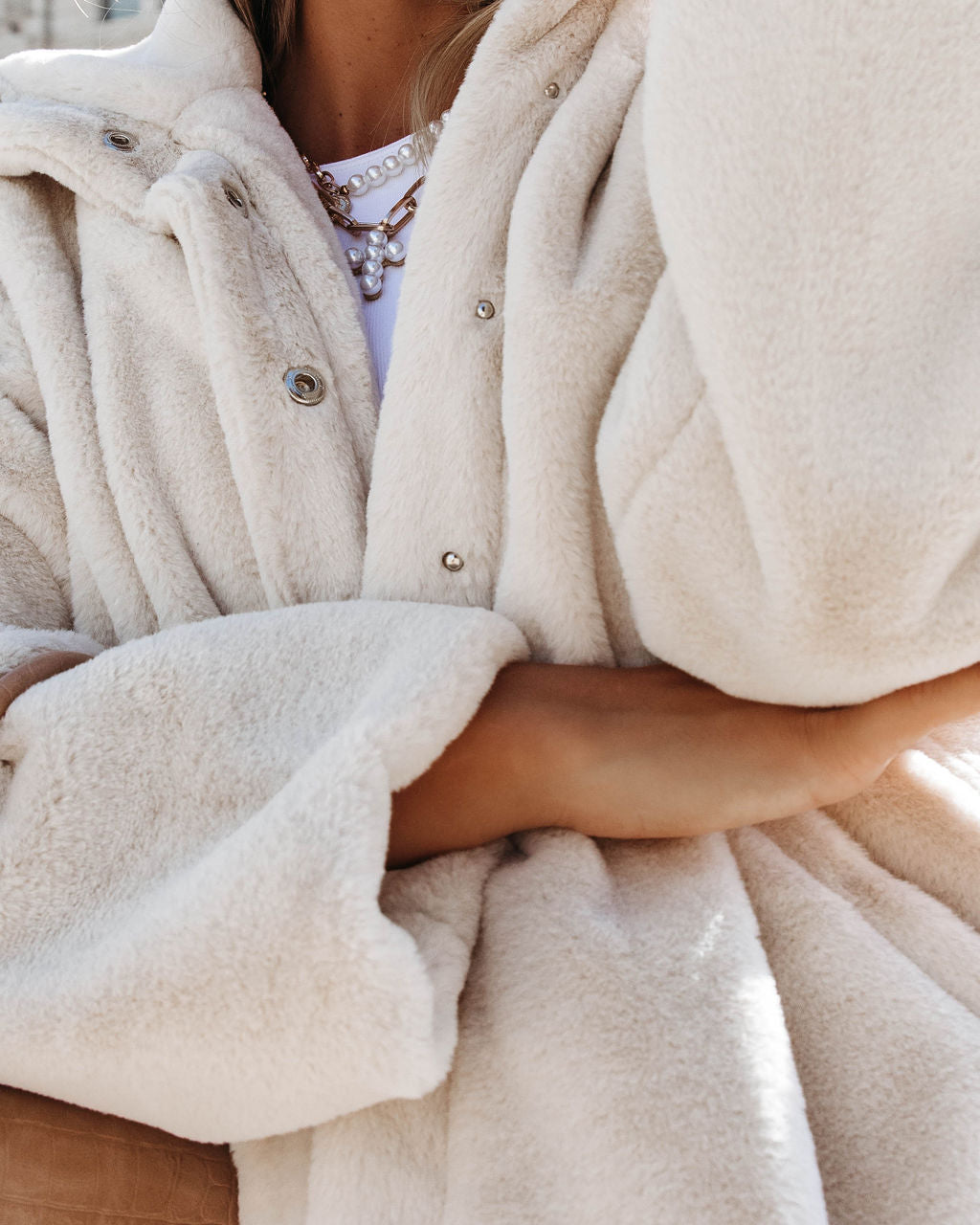 Sarah Pocketed Faux Fur Jacket - Ivory - Se7enfashion