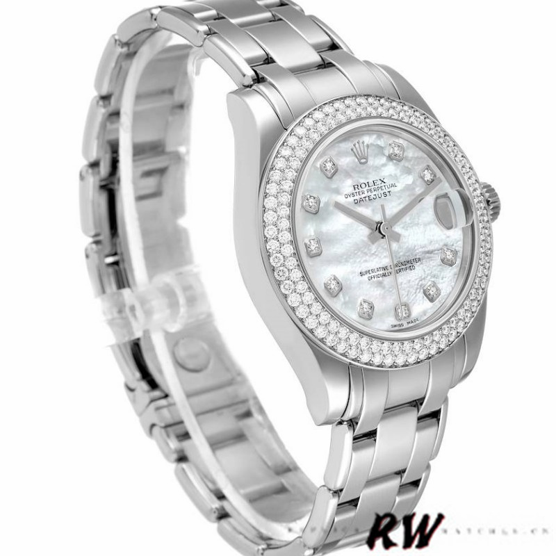 Rolex Pearlmaster 81339 White MOP Diamond Dial 34mm Lady Replica Watch
