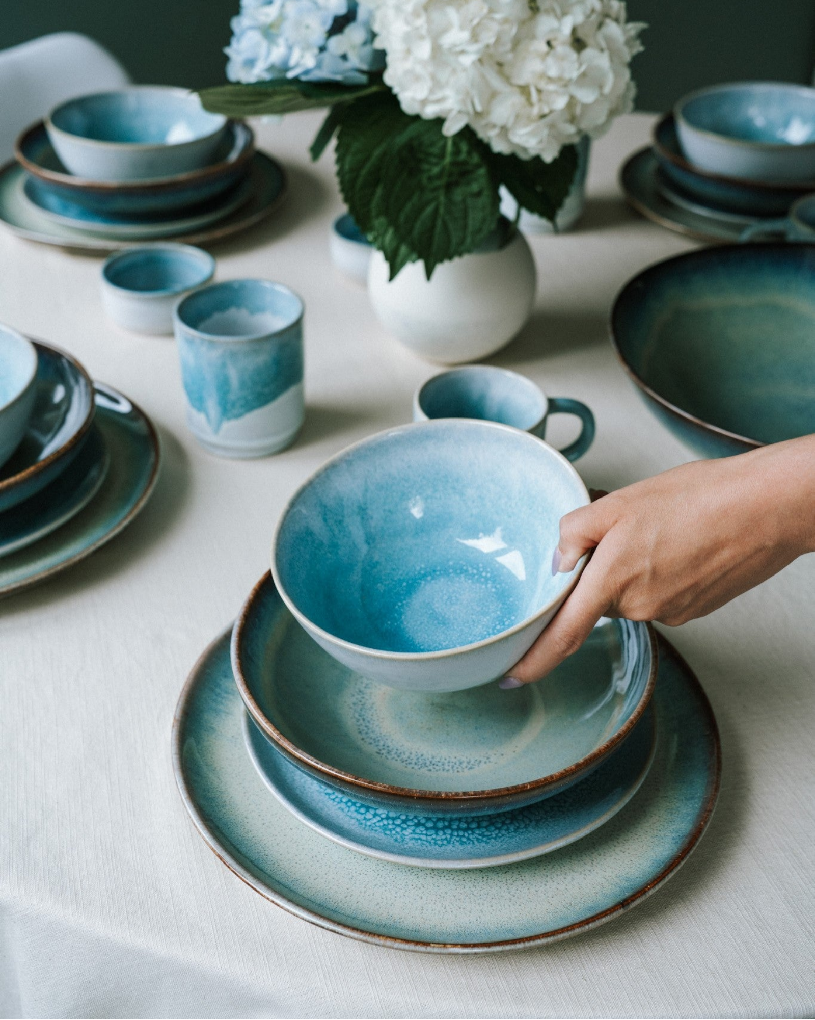 Geschirr-Set classic Soft Tide aqua grünblau 16-teilig