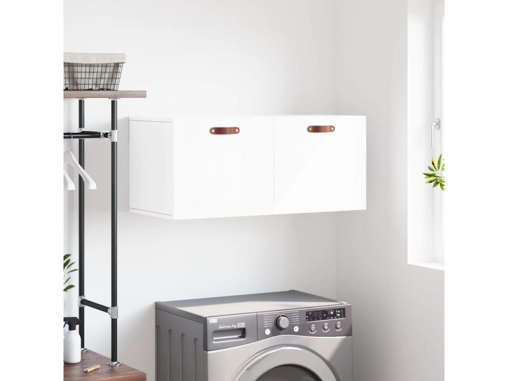 Hogarlujo Armario de pared madera ingeniería blanco brillo 80x36,5x35 cm