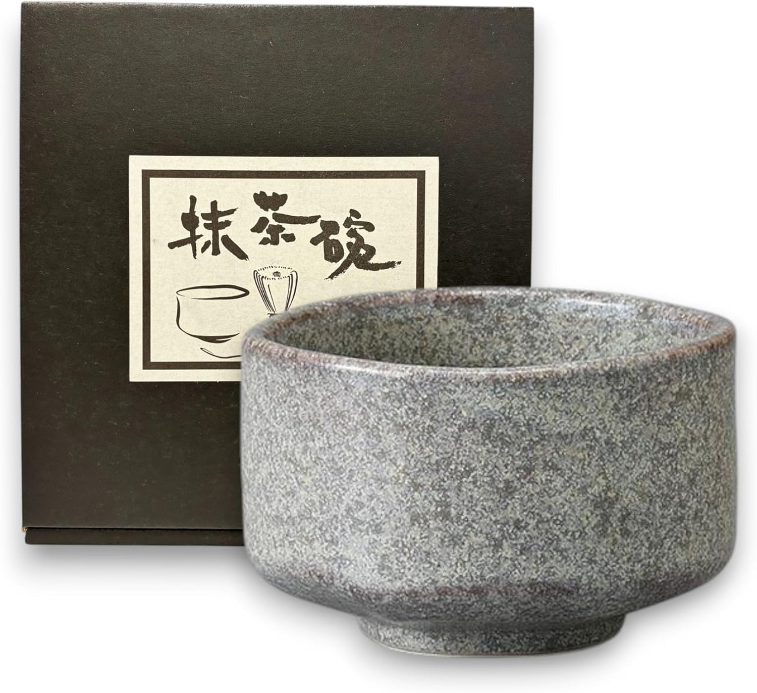 Ceramic Matcha Tea Bowl Authentic Japanese Tea Ceremony Pottery, Mino Ware Made in Japan (Marble Grey)