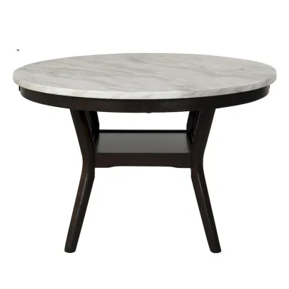Kate 47-Inch Round Dining Table with Faux Marble Surface in White and Brown