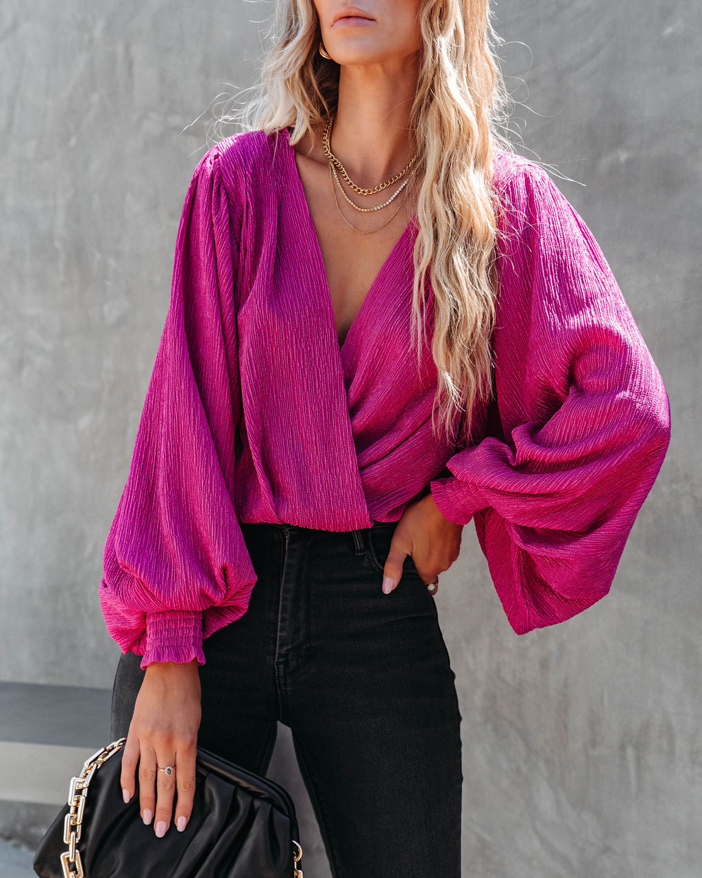 Fantasia Textured Drape Top - Berry - Se7enfashion