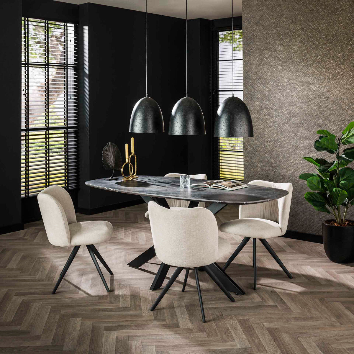 Fraaai - Connie eettafel 180 cm deens ovaal - zwart marmer look