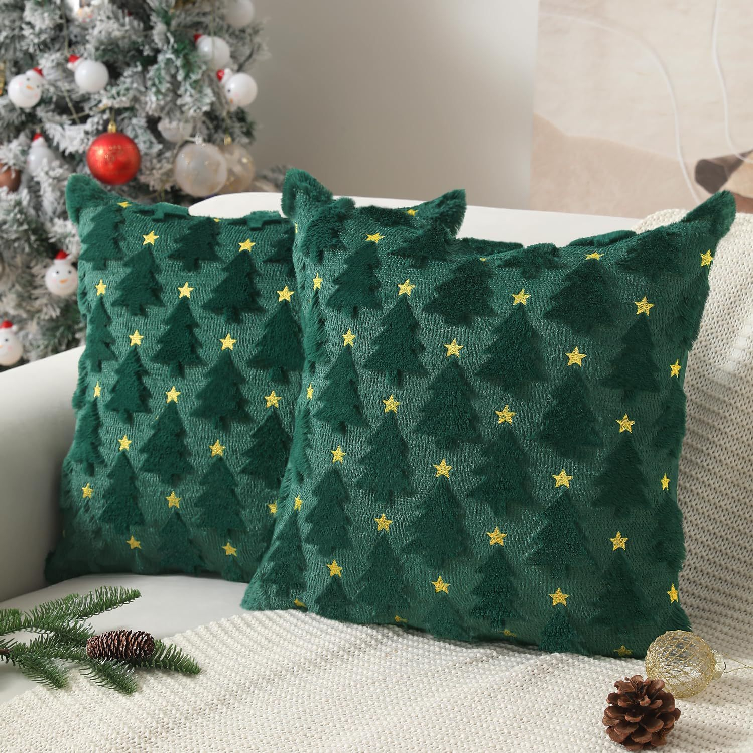 Christmas Throw Soft Faux Fur Pumpkin Autumn Harvest Fluffy Plush Pillow Cases for Couch Cushion Covers