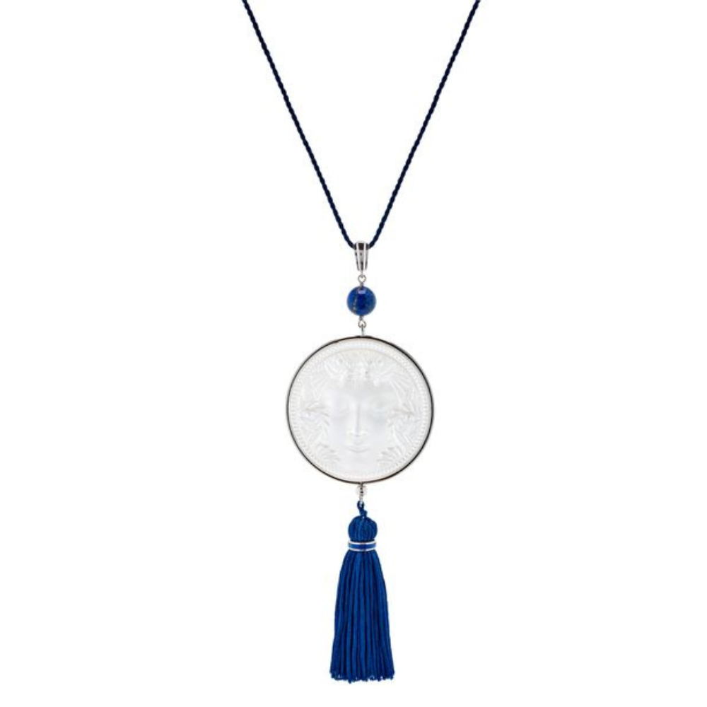 PENDENTIF ARÉTHUSE ROND - CRISTAL INCOLORE, ARGENT, LAPIS LAZULI