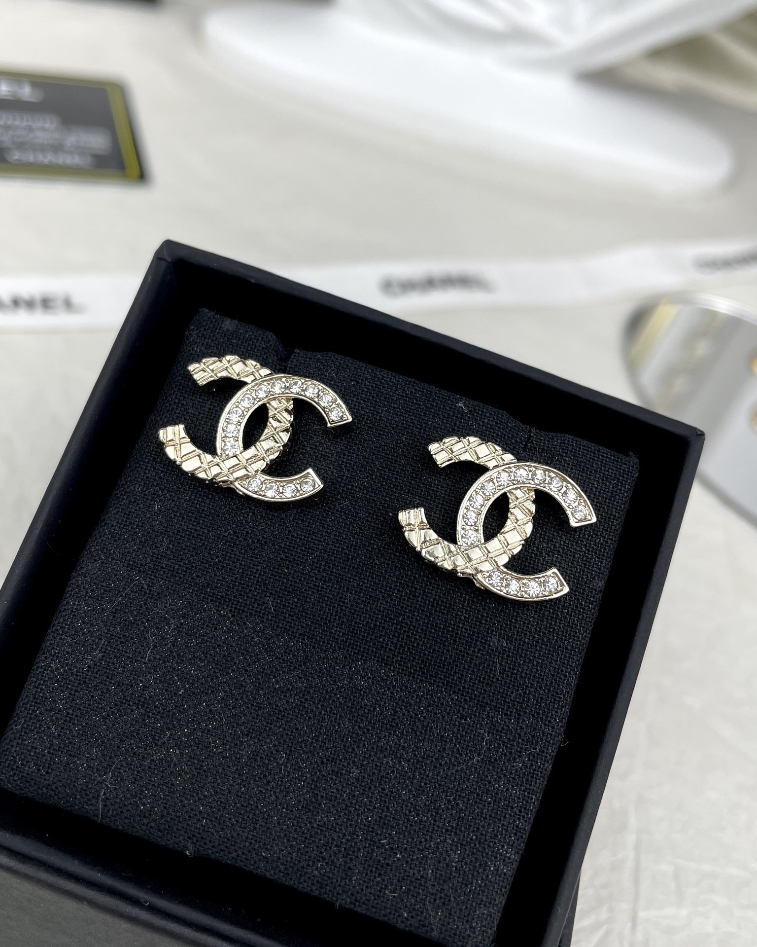 Chanel Minimalist Rhinestone CC Earrings - Original Replica Club