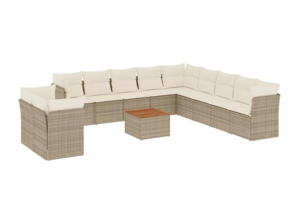Set de sofás de jardín 12 pzas y cojines ratán sintético marrón Beige
