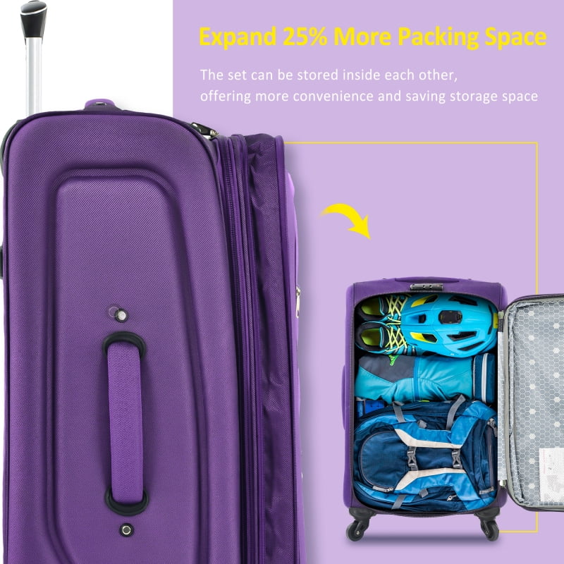 Softside Luggage Expandable 3 Piece Set Suitcase Upright Spinner Softshell Lightweight Luggage Travel Set - Image 2