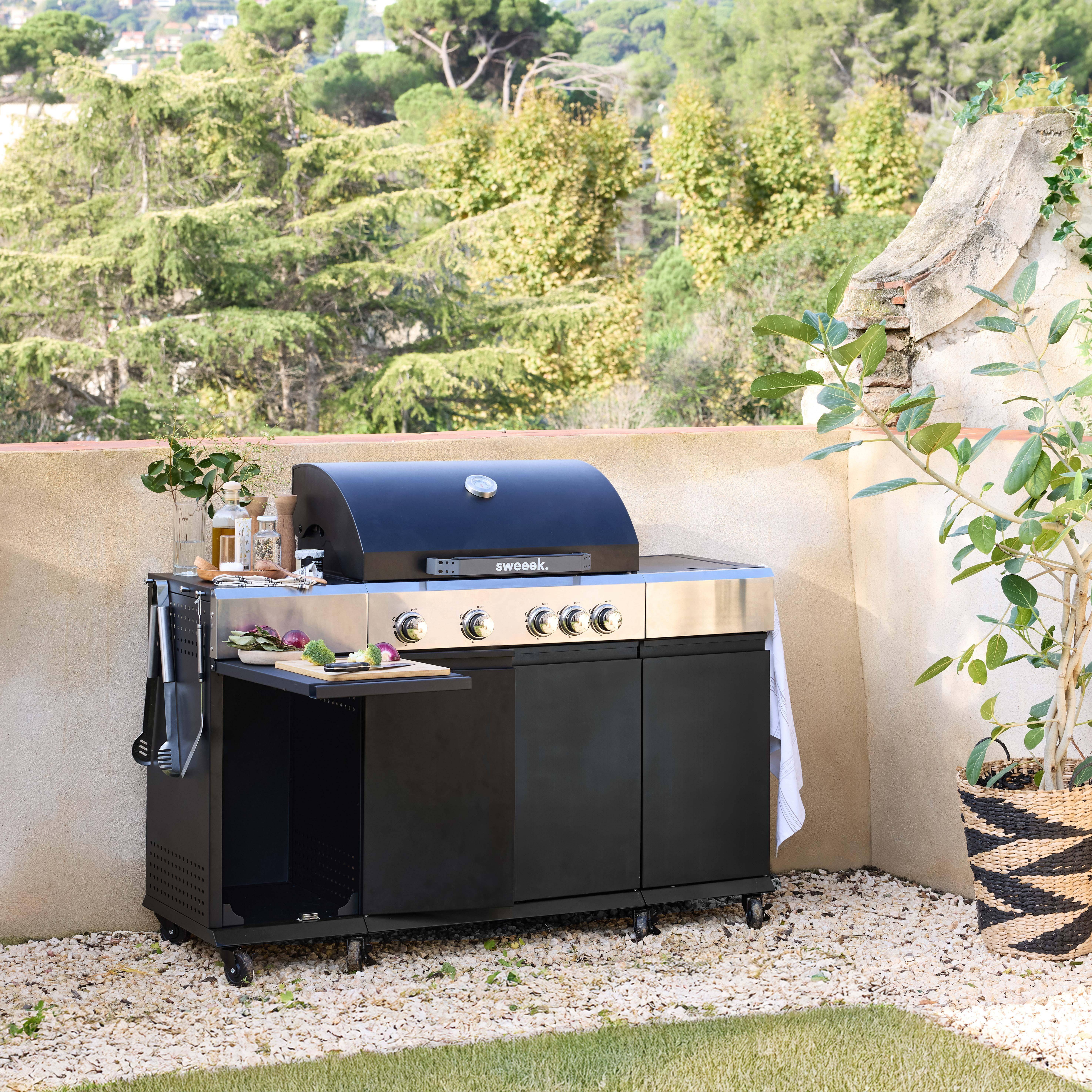 Maxim - Barbacoa de gas 4 quemadores + 1 fuego lateral