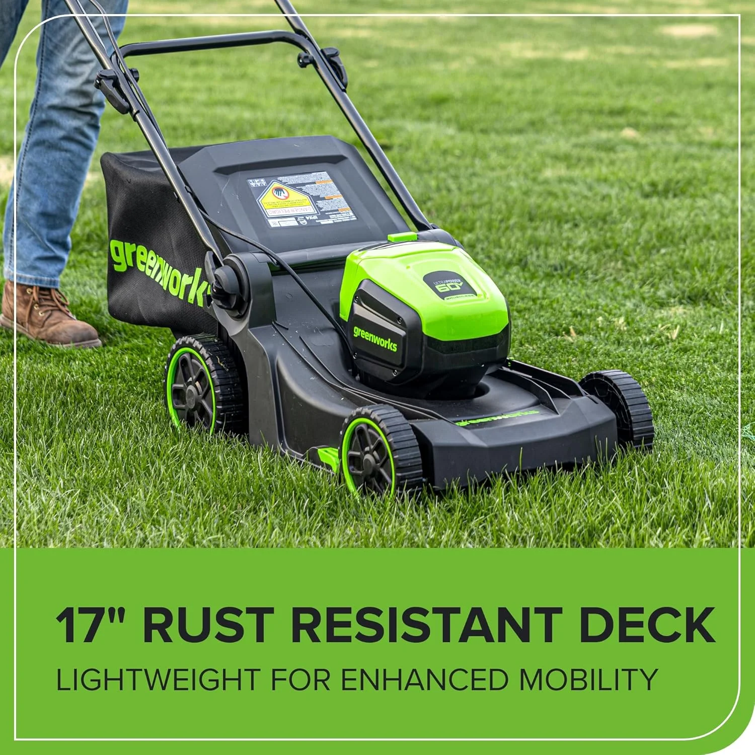 Greenworks 60V 17" Brushless (Push) Mower + 60V 13" String Trimmer, 4.0Ah Battery and 3A Charger - Image 7