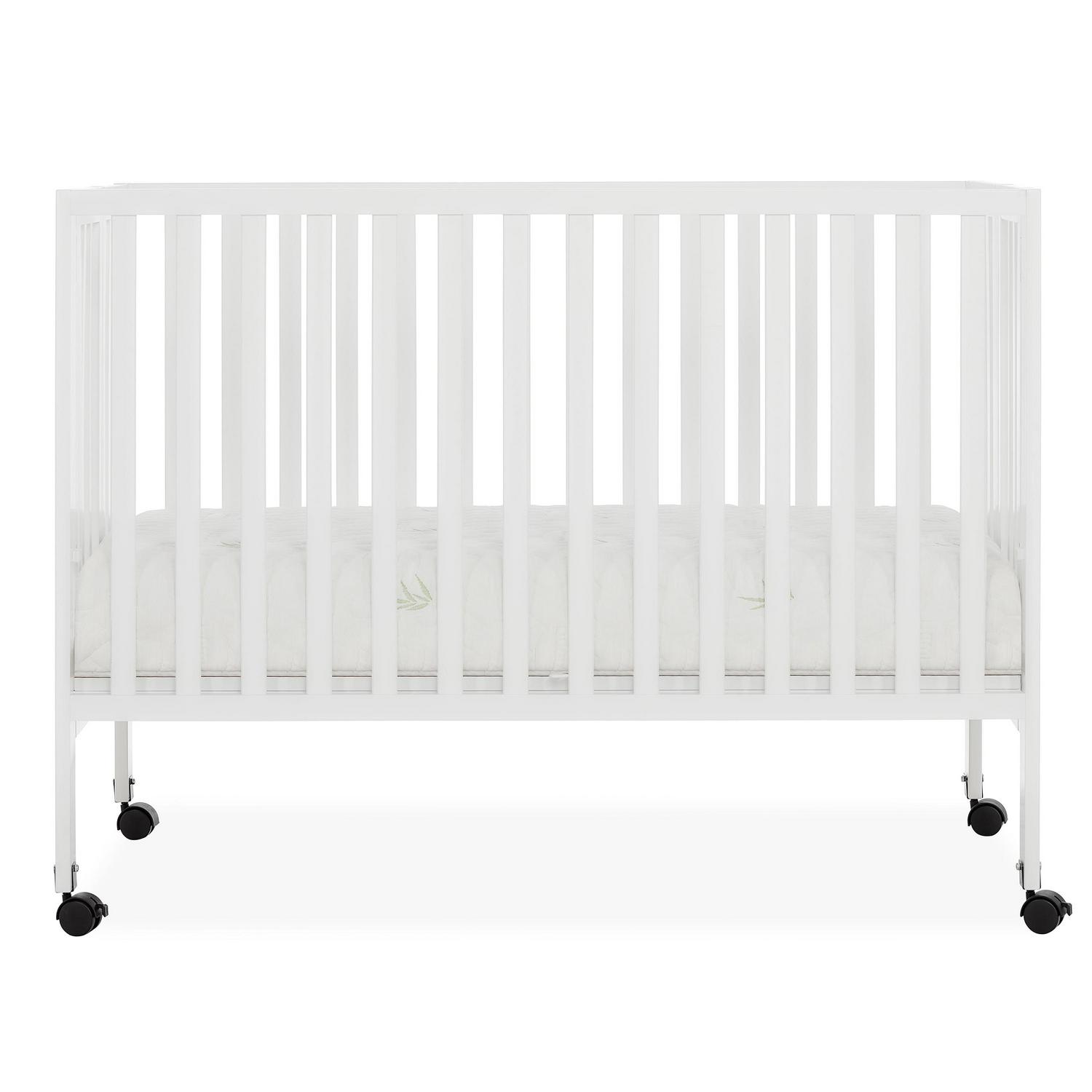Dream On Me Quinn Full-Size Folding Crib. Removable Wheels. Modern Nursey. Adjustable Mattress Support. Patent Folding System in White - Image 13