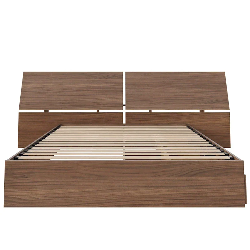 Walnut Nexera Storage Bed with Integrated Headboard
