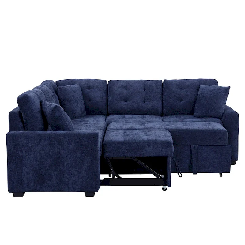 82.6-Inch L-Shaped Sleeper Sofa with Pull-Out Feature, Wheels, USB Ports, and Power Sockets - Dimensions: 82.6W x 82.6D x 33H