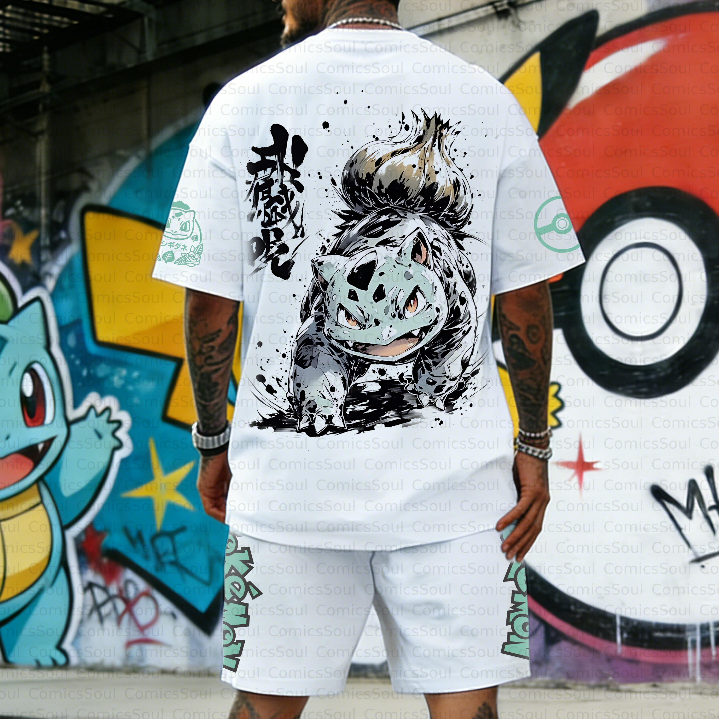 Unisex Anime Inspired Vintage T-shirt& Shorts 2 Pieces Set