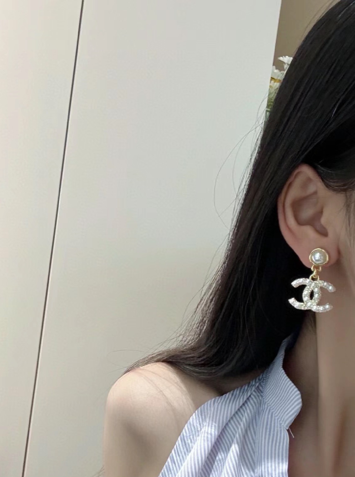 Chanel Pearl and Diamond Paved CC Dangle Earrings - Original Replica Club