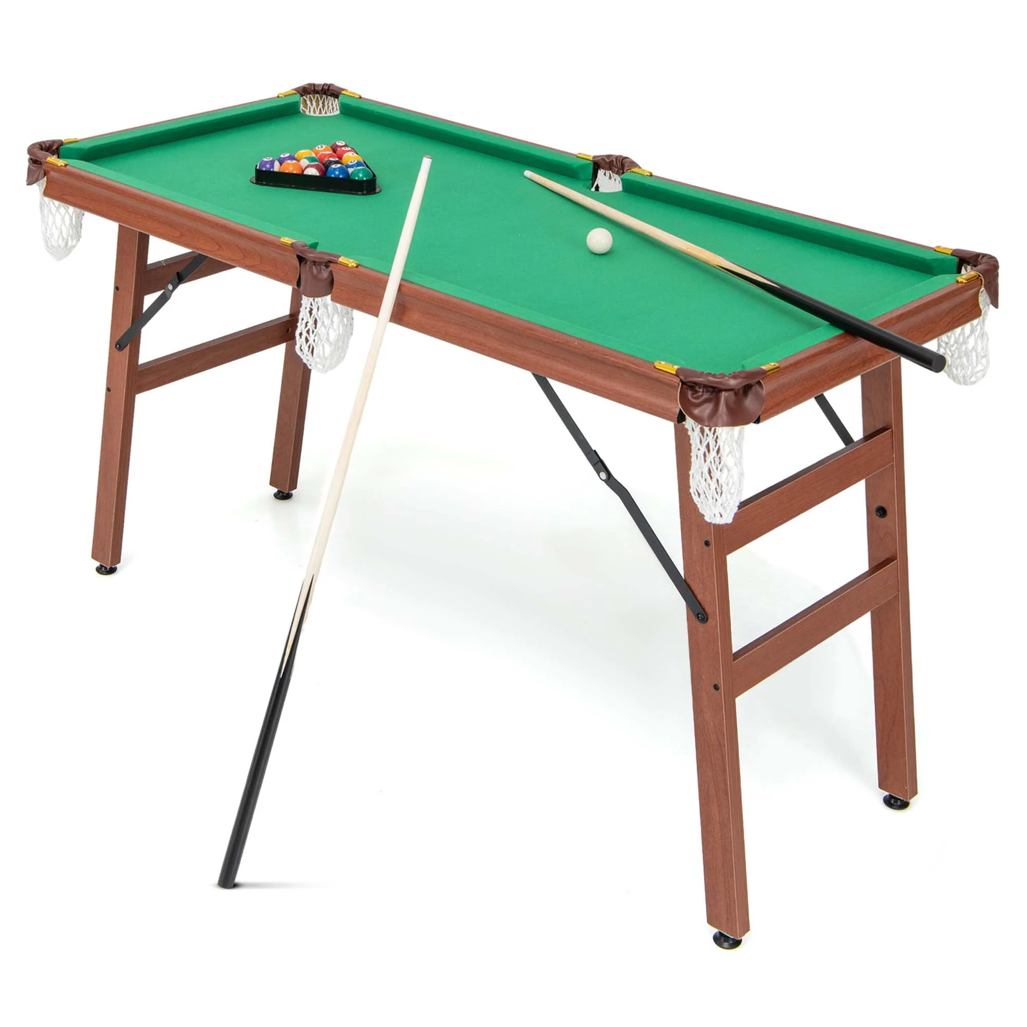 Costway Folding Pool Table Set with Foldable Legs Adjustable Foot Levelers 2 Cues 2 Chalks - Image 11