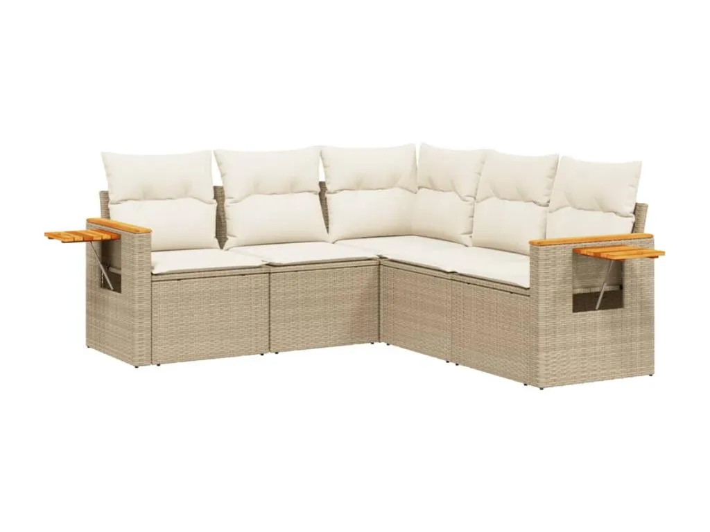 Juego de sofás jardín con cojines 5 piezas ratán sintético beige nhyi96135